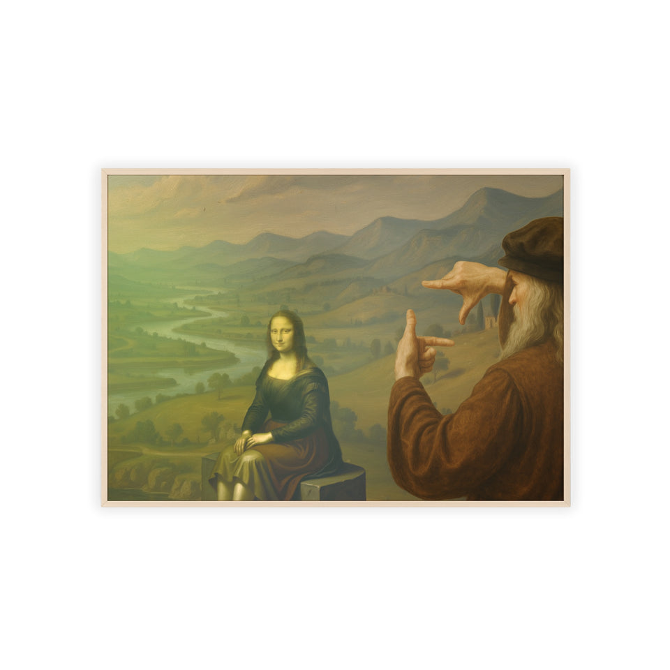 "The discovery of the Mona Lisa by da Vinci"— Classic Art Print with Wooden Frame