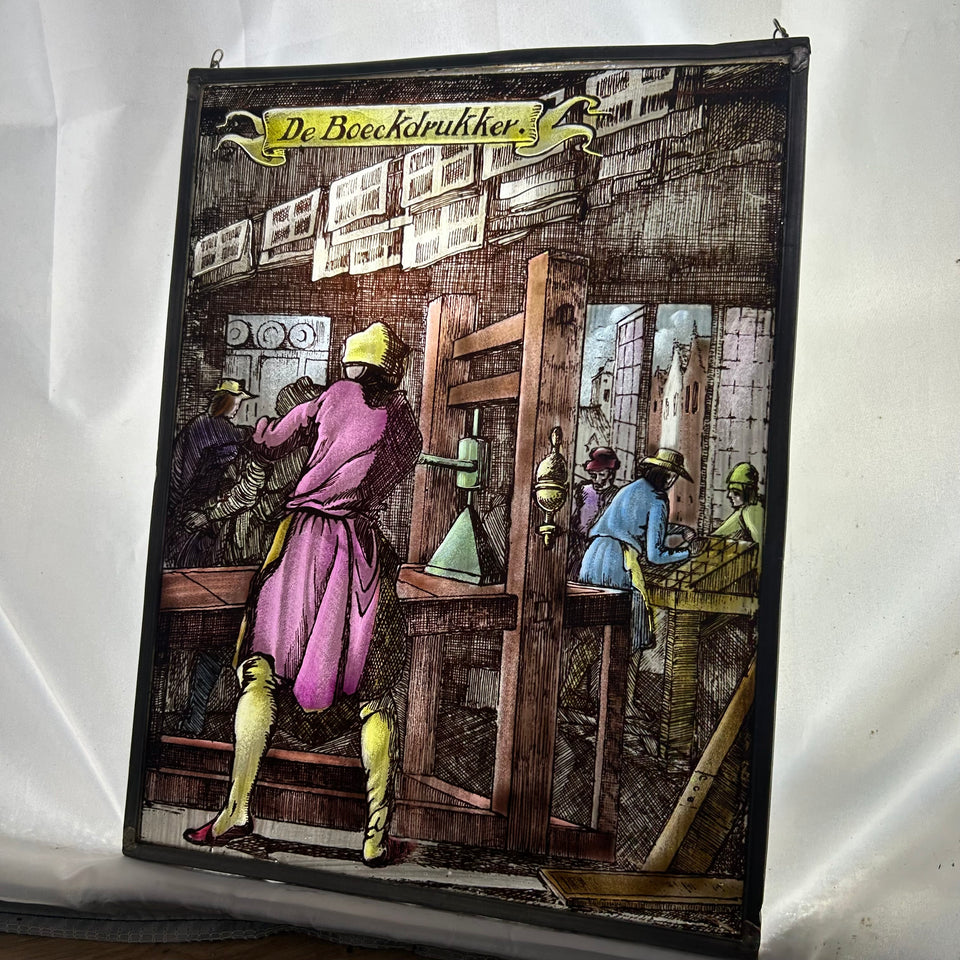 Colored Glass painting “The Book press”