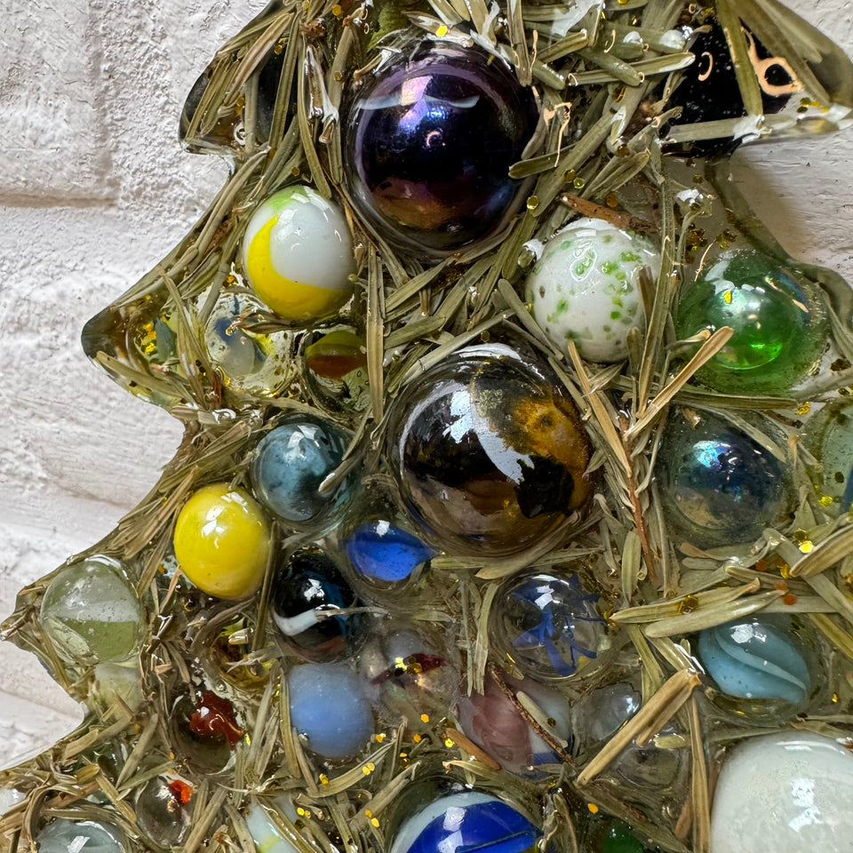 Resin & Marbles Christmas tree with real pine needles and glass Marbles in epoxy