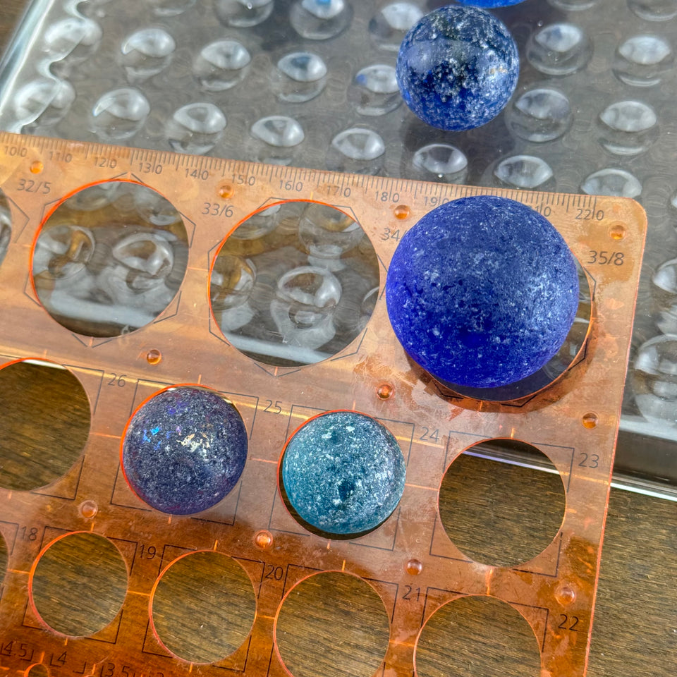 Sea Glass Mixed set of 9 Antique Blue - Cobalt colored themed glass marbles