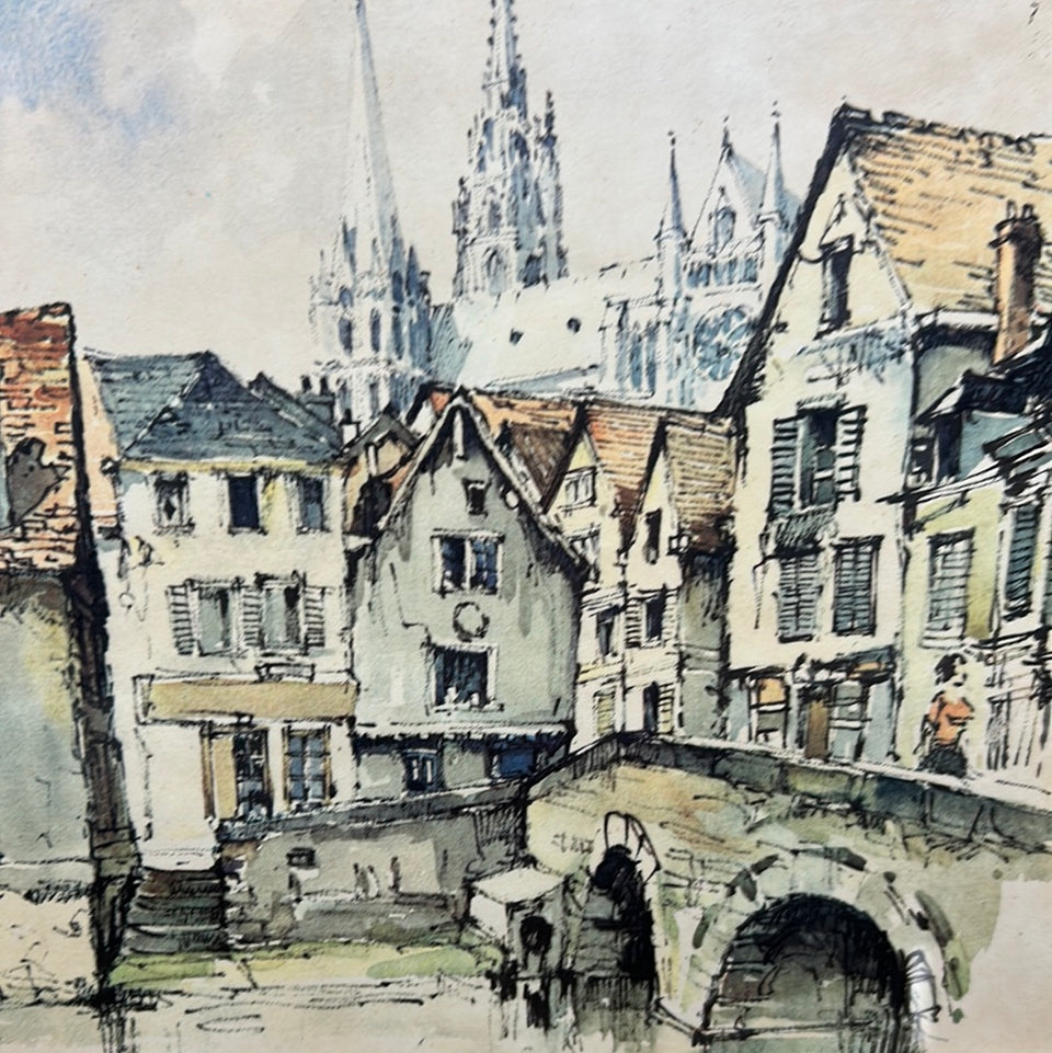 Chartres by Jan Korthals Print of watercolor painting