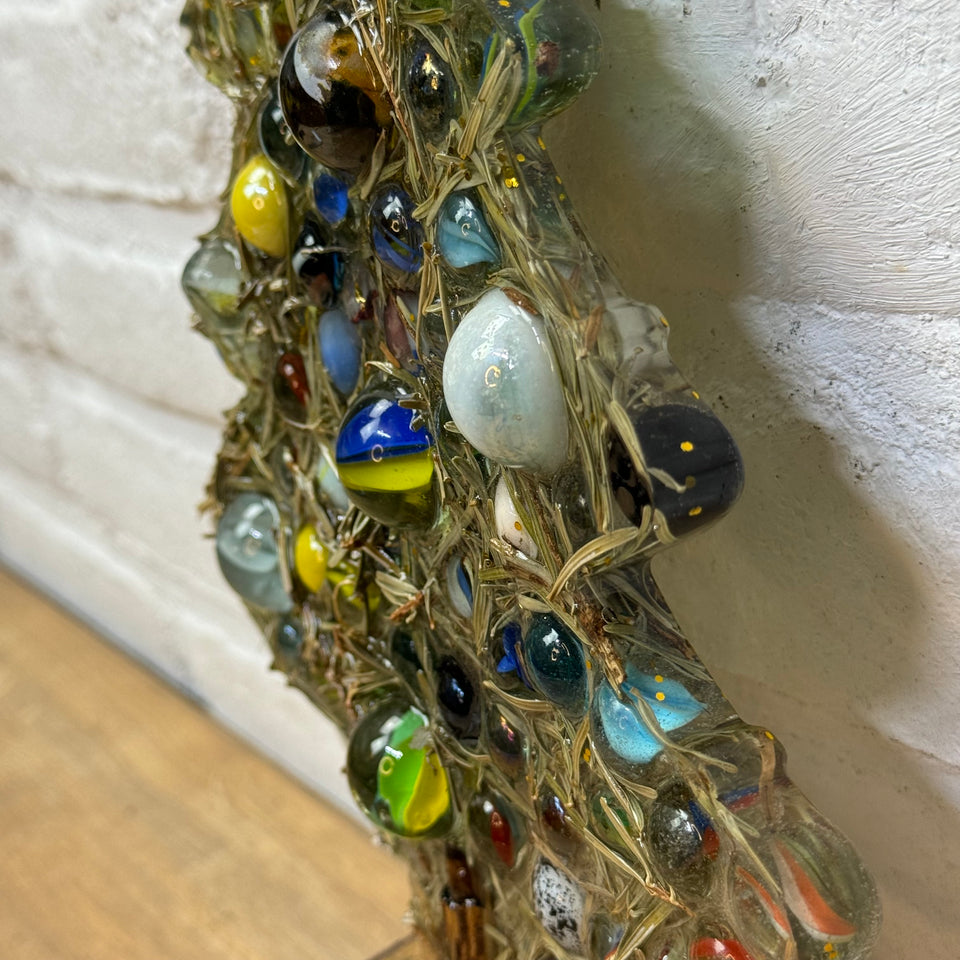 Resin & Marbles Christmas tree with real pine needles and glass Marbles in epoxy