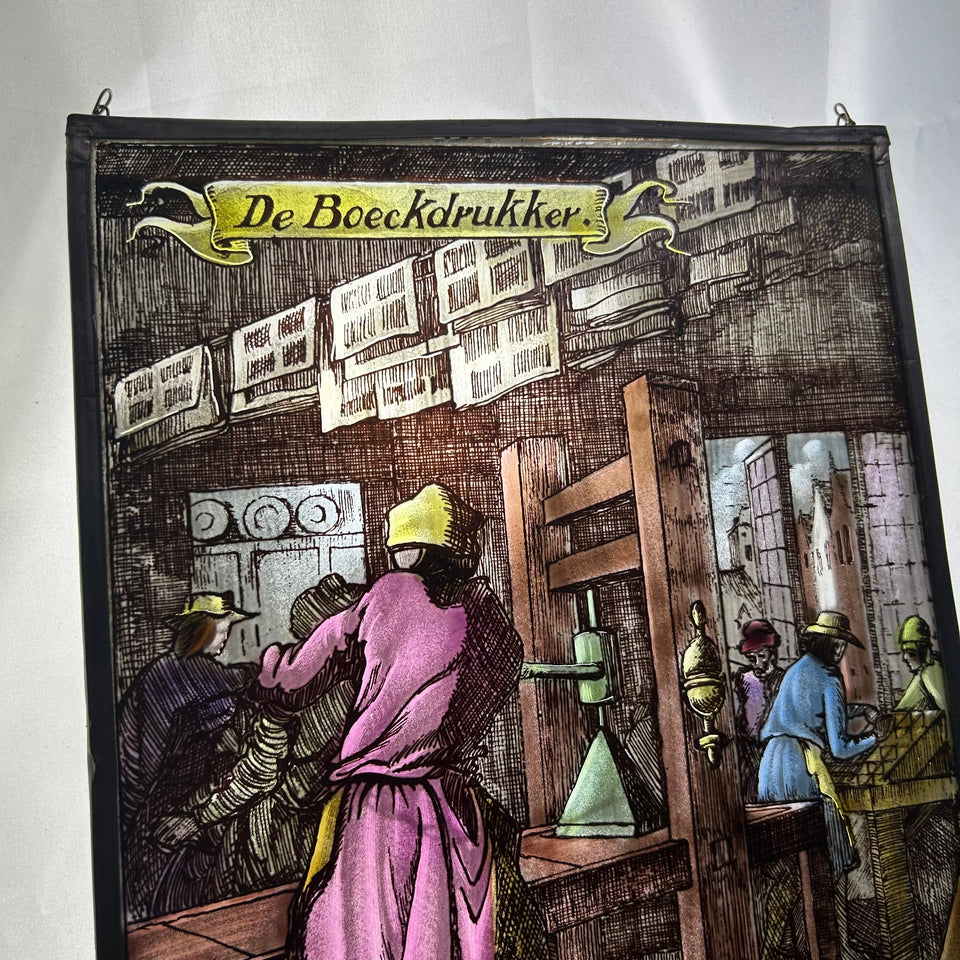 Colored Glass painting “The Book press”