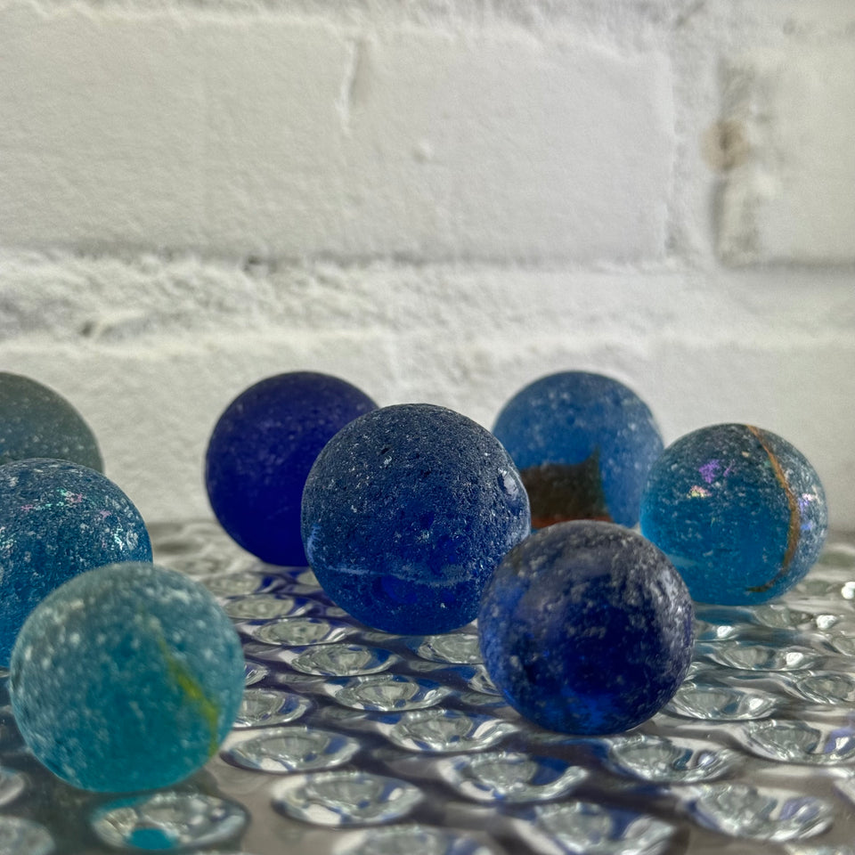 Sea Glass Mixed set of 9 Antique Blue - Cobalt colored themed glass marbles