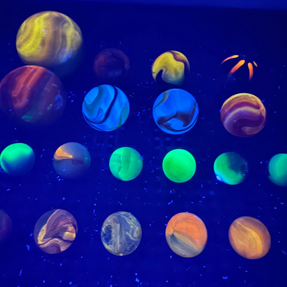 Large UV reactive - 24 Uranium glass marbles - blacklight