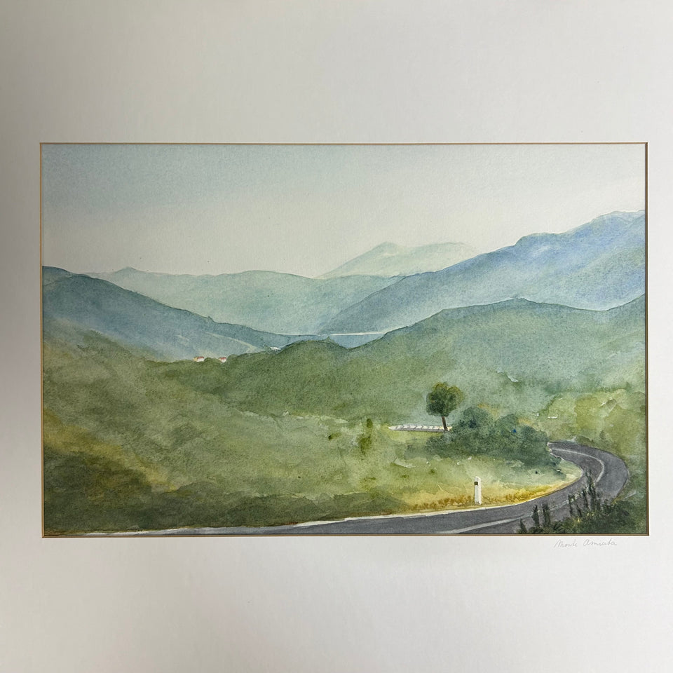 Set of three watercolor paintings of Italy, Tuscany landscape