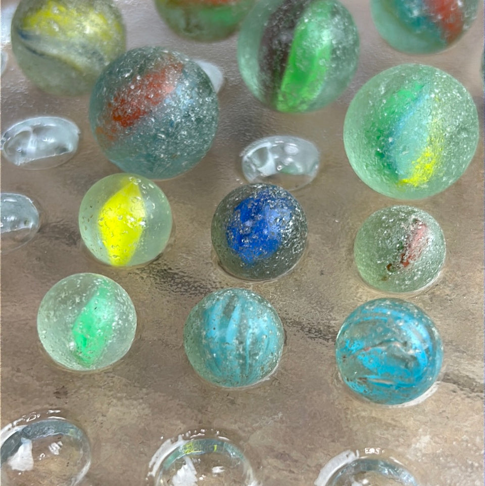 Antique Cats eye and Sprinklers Sea Glass marbles set of 13 marbles