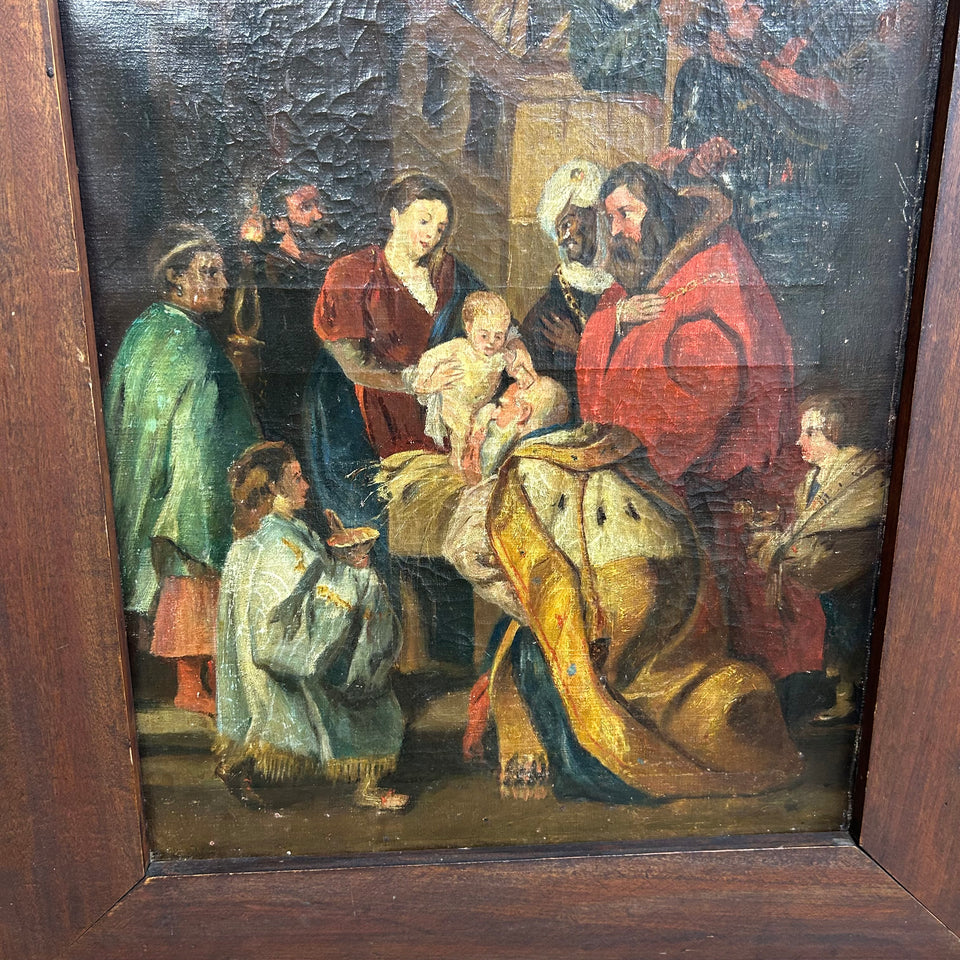 Antique large reproduction of the work by Peter Paul Rubens, The episode of the Adoration of the Child by the Magi