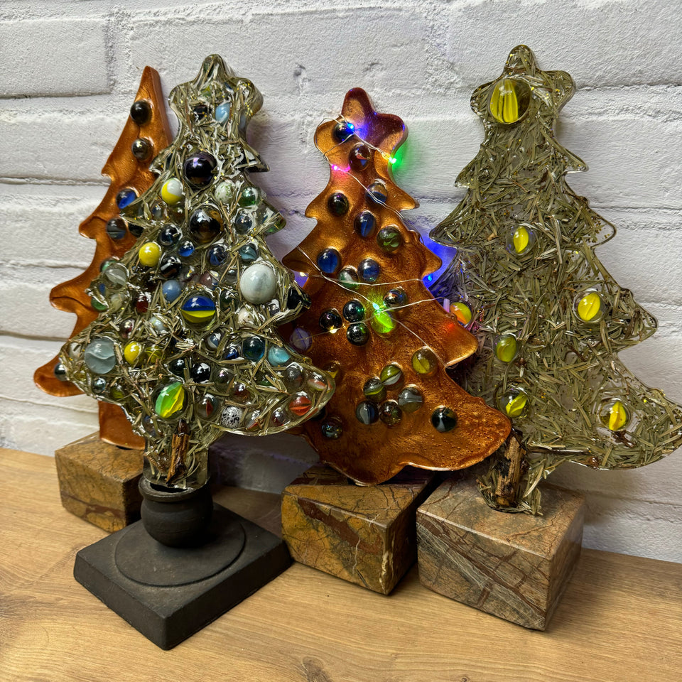 Resin & Marbles Christmas tree with real pine needles and glass Marbles in epoxy