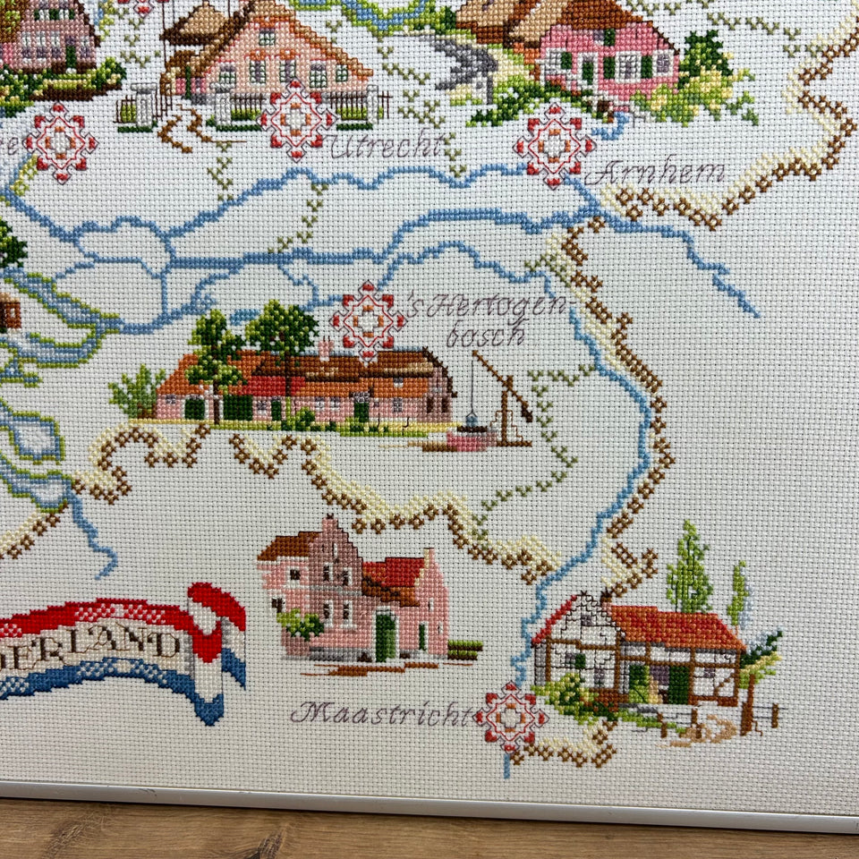 Holland Map Embroidery - Cottonwork - Holland themed work - Framed