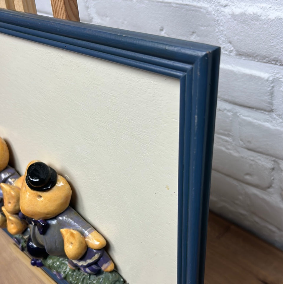 Vintage Ceramic Mouse family with wooden frame