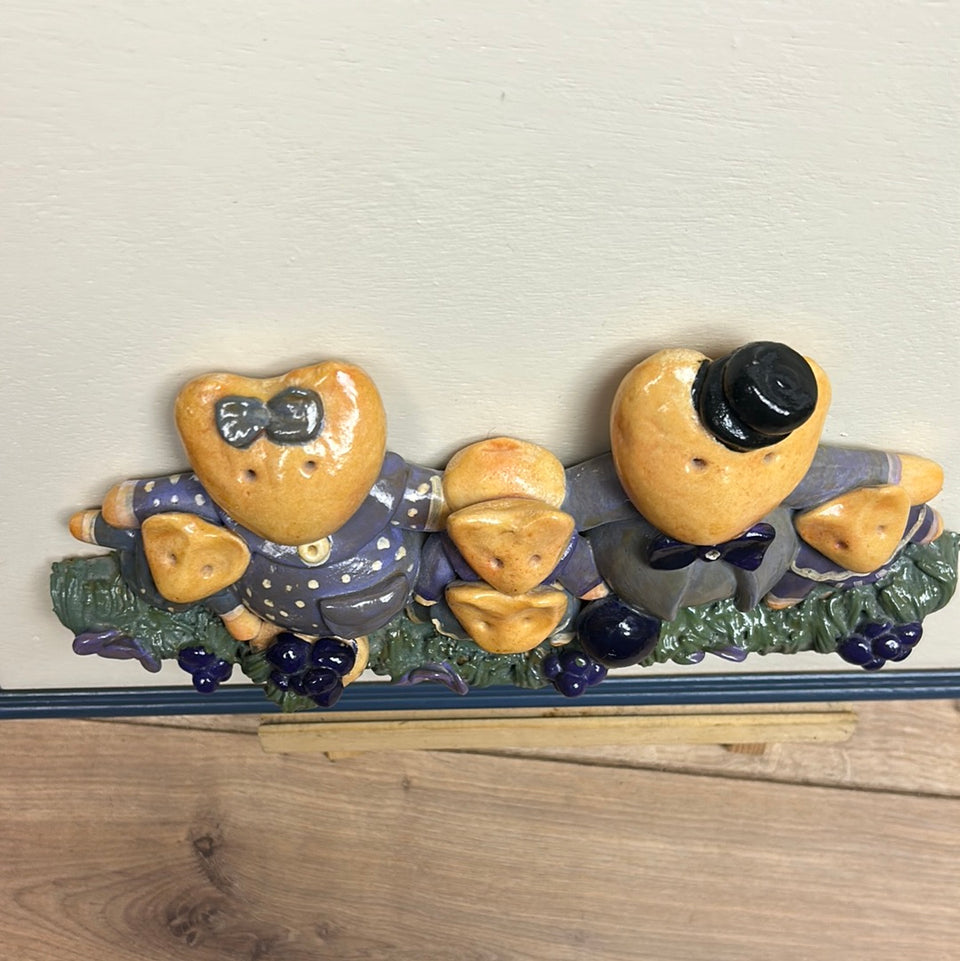 Vintage Ceramic Mouse family with wooden frame