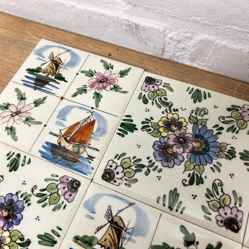 A mixed set of hand painted Ceramic Tiles - Also available in larger sets