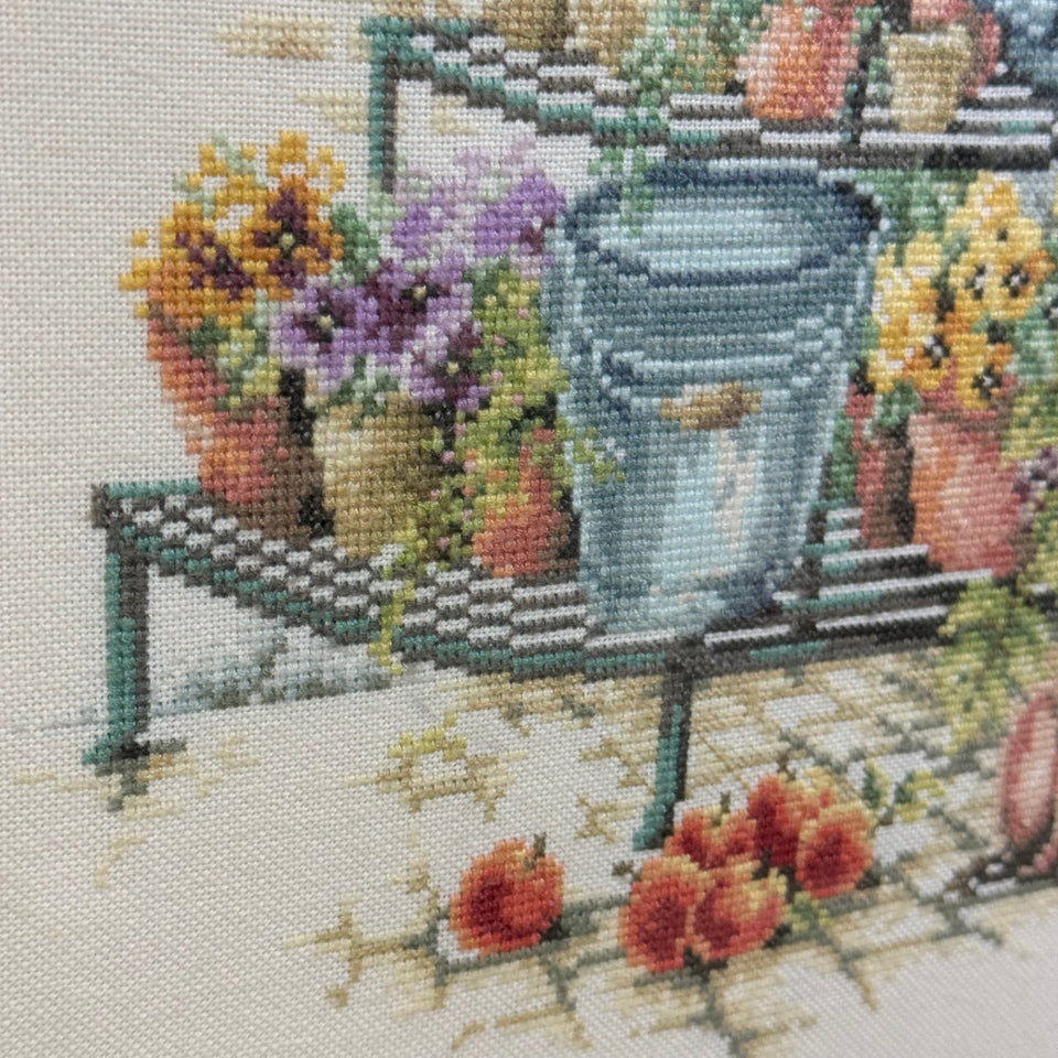 Garden flowers in pots - Framed embroidery