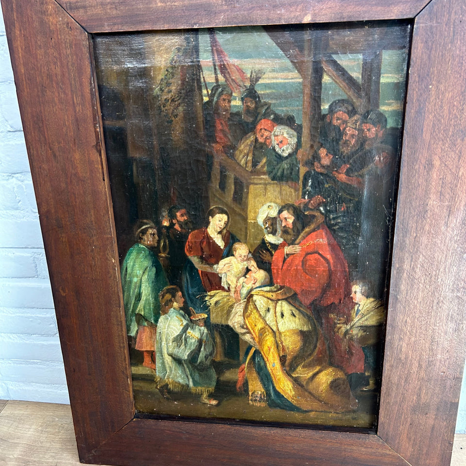 Antique large reproduction of the work by Peter Paul Rubens, The episode of the Adoration of the Child by the Magi