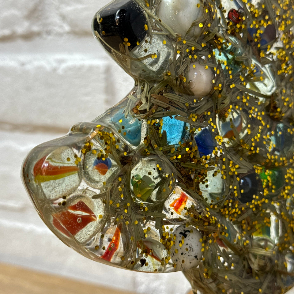 Resin & Marbles Christmas tree with real pine needles and glass Marbles in epoxy