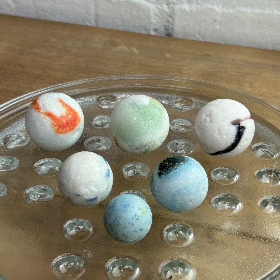 White opaque and milk Sea Glass marbles set of 6 sea marbles