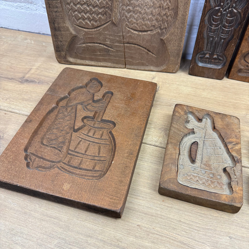 Antique large set of 10 antique wooden cookie baking mold