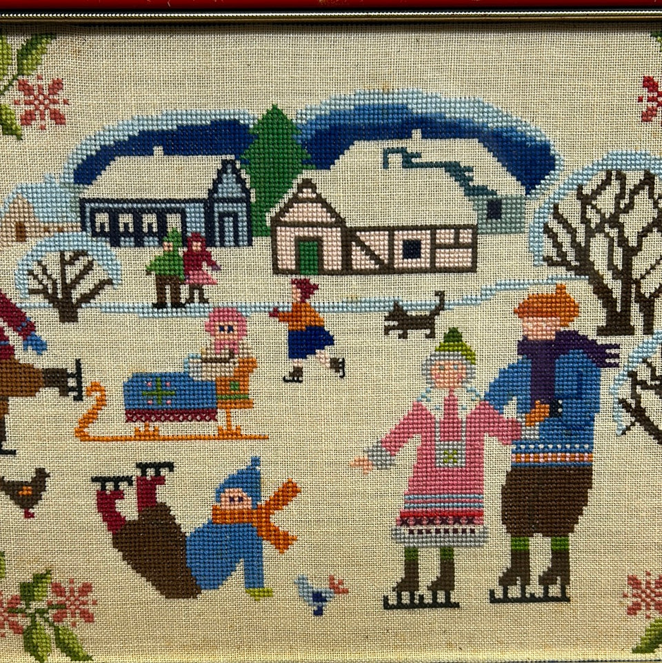 Autumn & Winter Embroideries - Tapestry - Patchwork - Cotton work - Framed behind glass