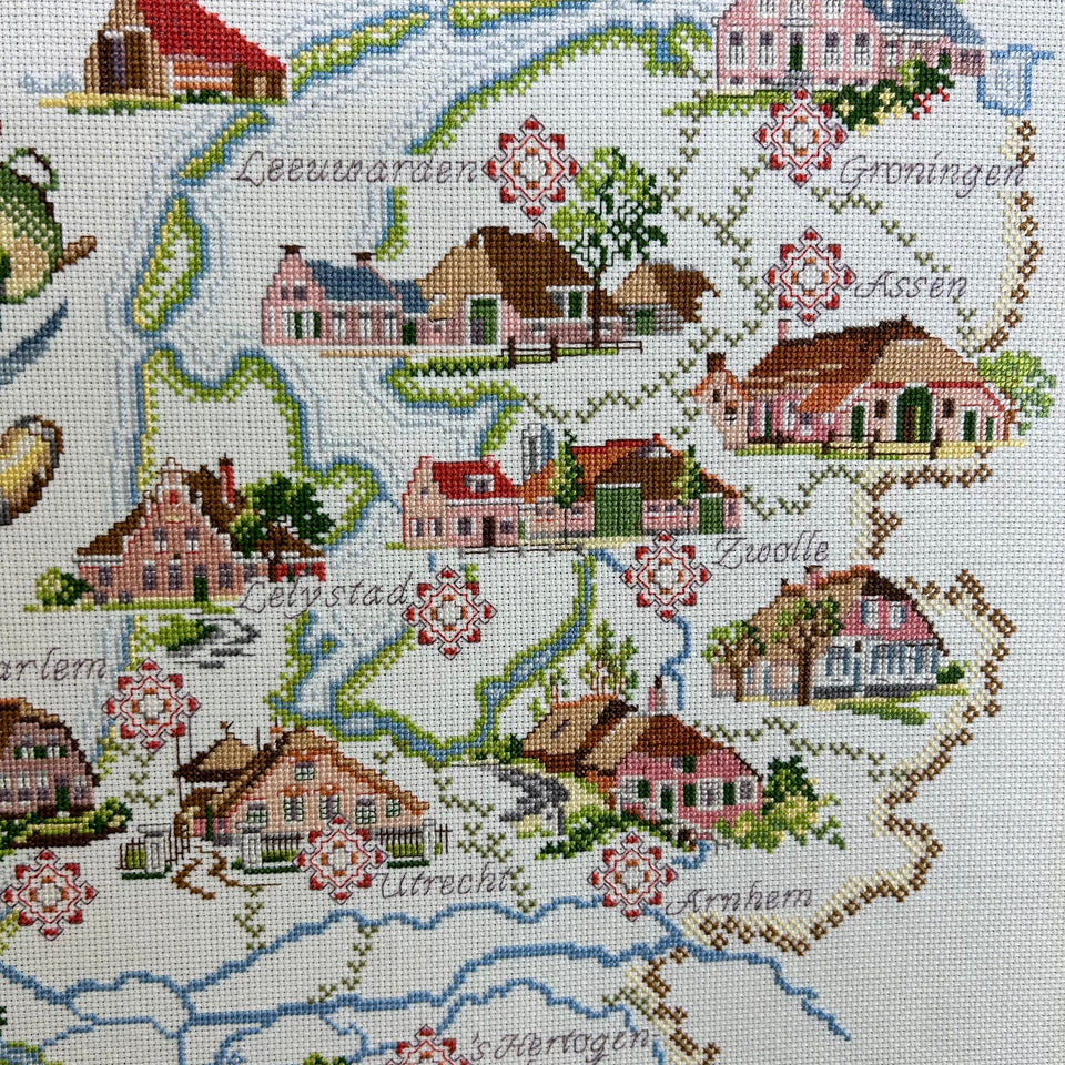 Holland Map Embroidery - Cottonwork - Holland themed work - Framed