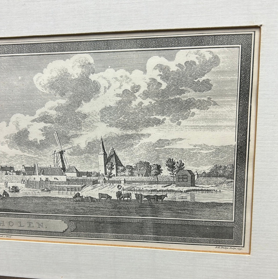 Antique etching panorama Tholen 1754