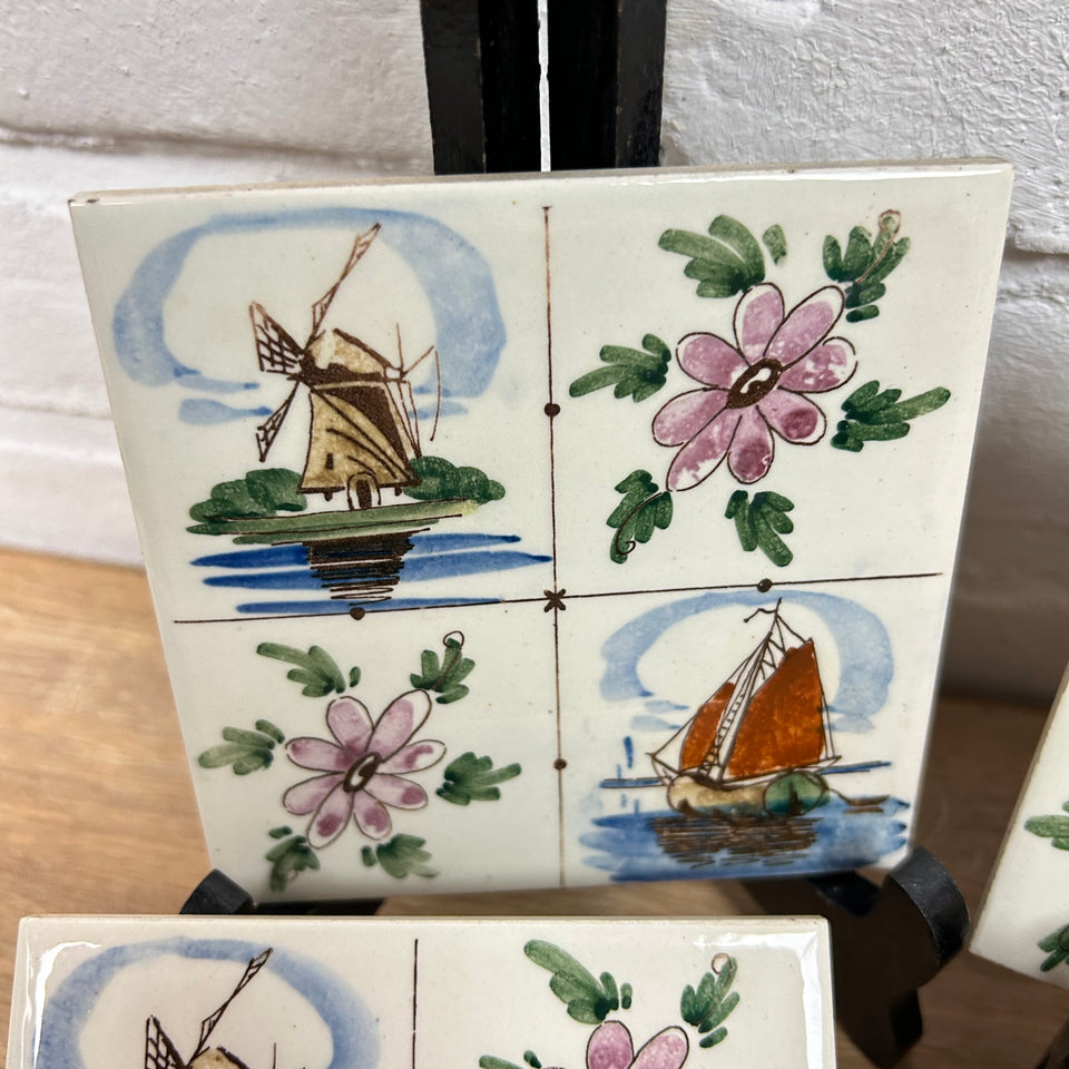 A set of 4 hand painted Colored Ceramic Tiles - Also available in larger sets