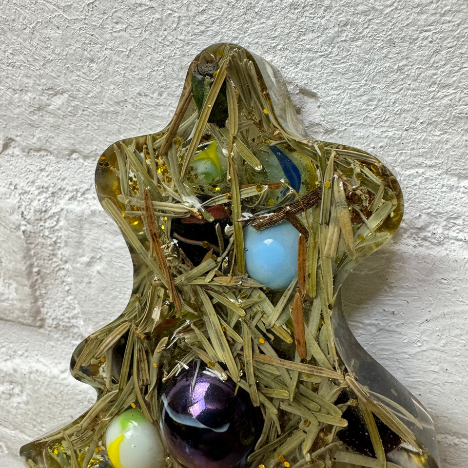 Resin & Marbles Christmas tree with real pine needles and glass Marbles in epoxy