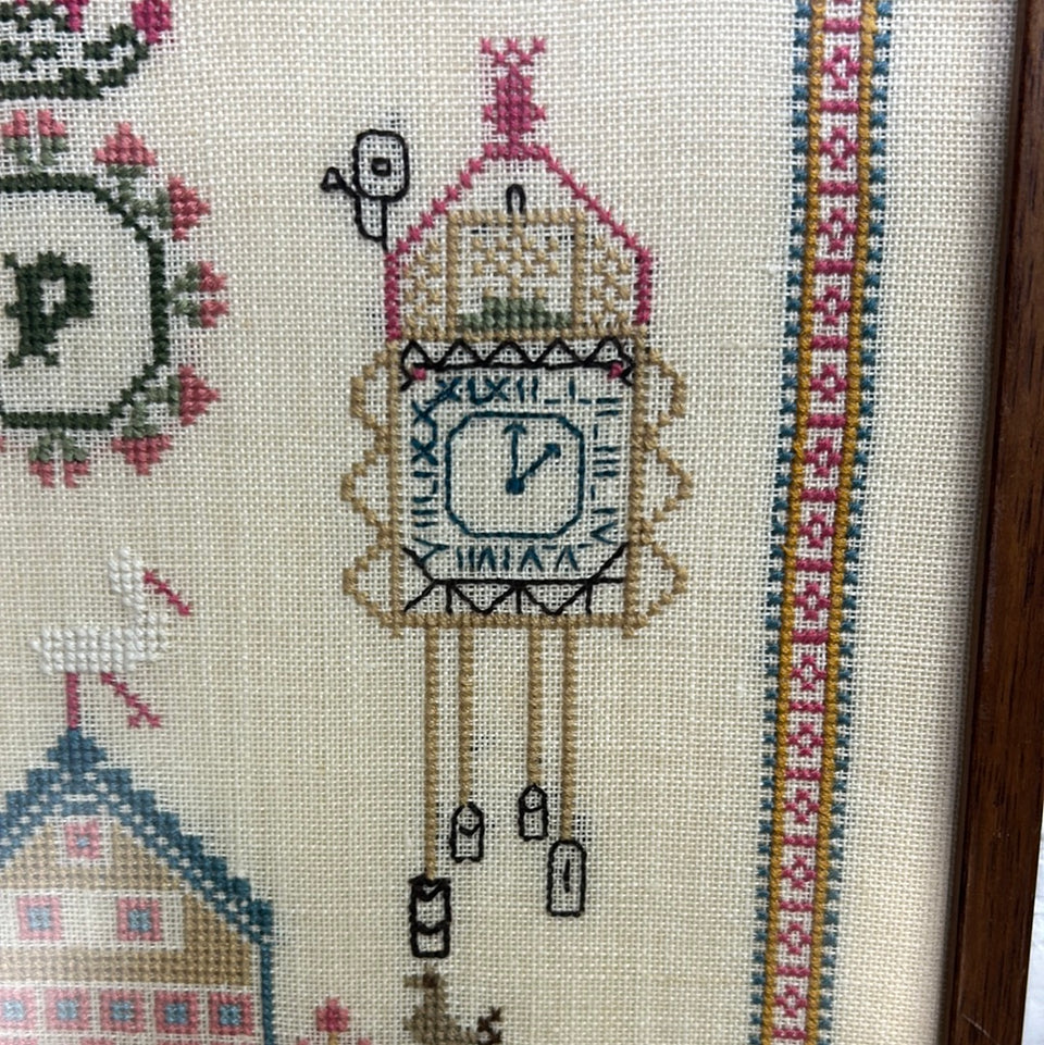 Vintage Sampler - Embroidery - Tapestry - Patchwork - Cotton work - Framed