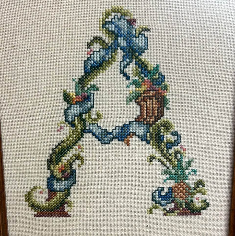 Letters H & A  - Embroidery - Cottonwork - Framed