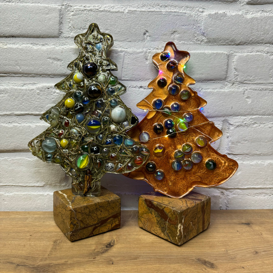 Resin & Marbles Christmas tree with real pine needles and glass Marbles in epoxy