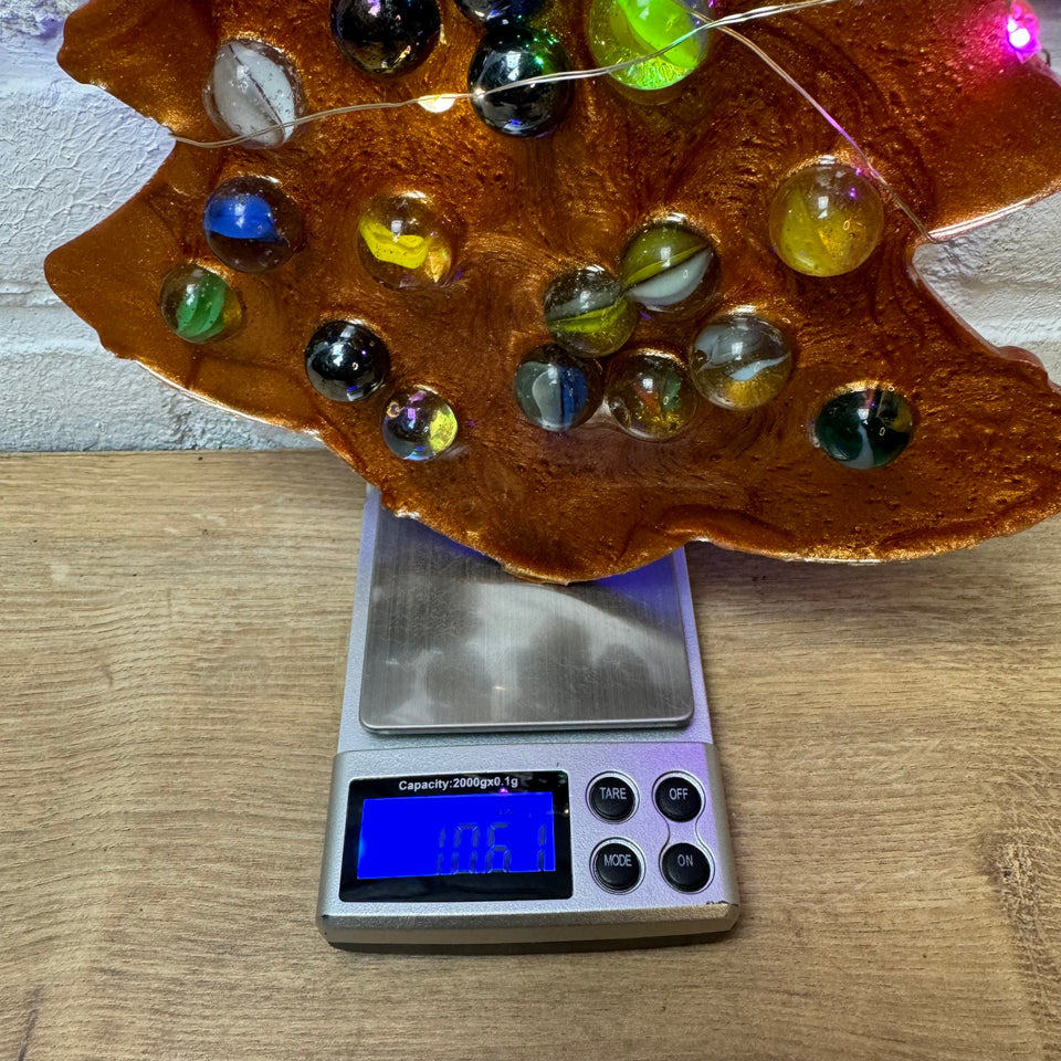 Glass Marbles Christmas tree - Gold Resin epoxy art with colored lights