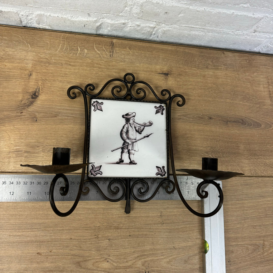 Iron Candles holder with Dutch Ceramic tile