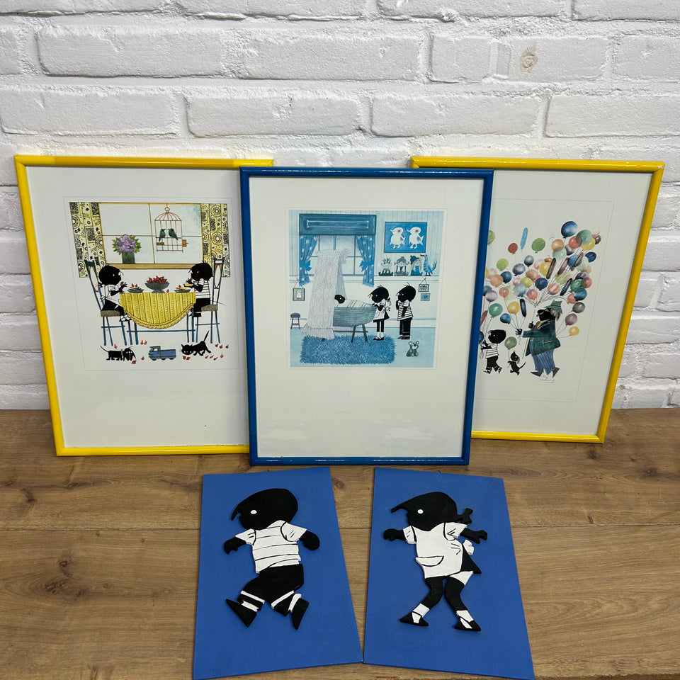 Jip & Janneke - 3 Poster frames and 2 handmade decorations set - Fiep Westerdorp