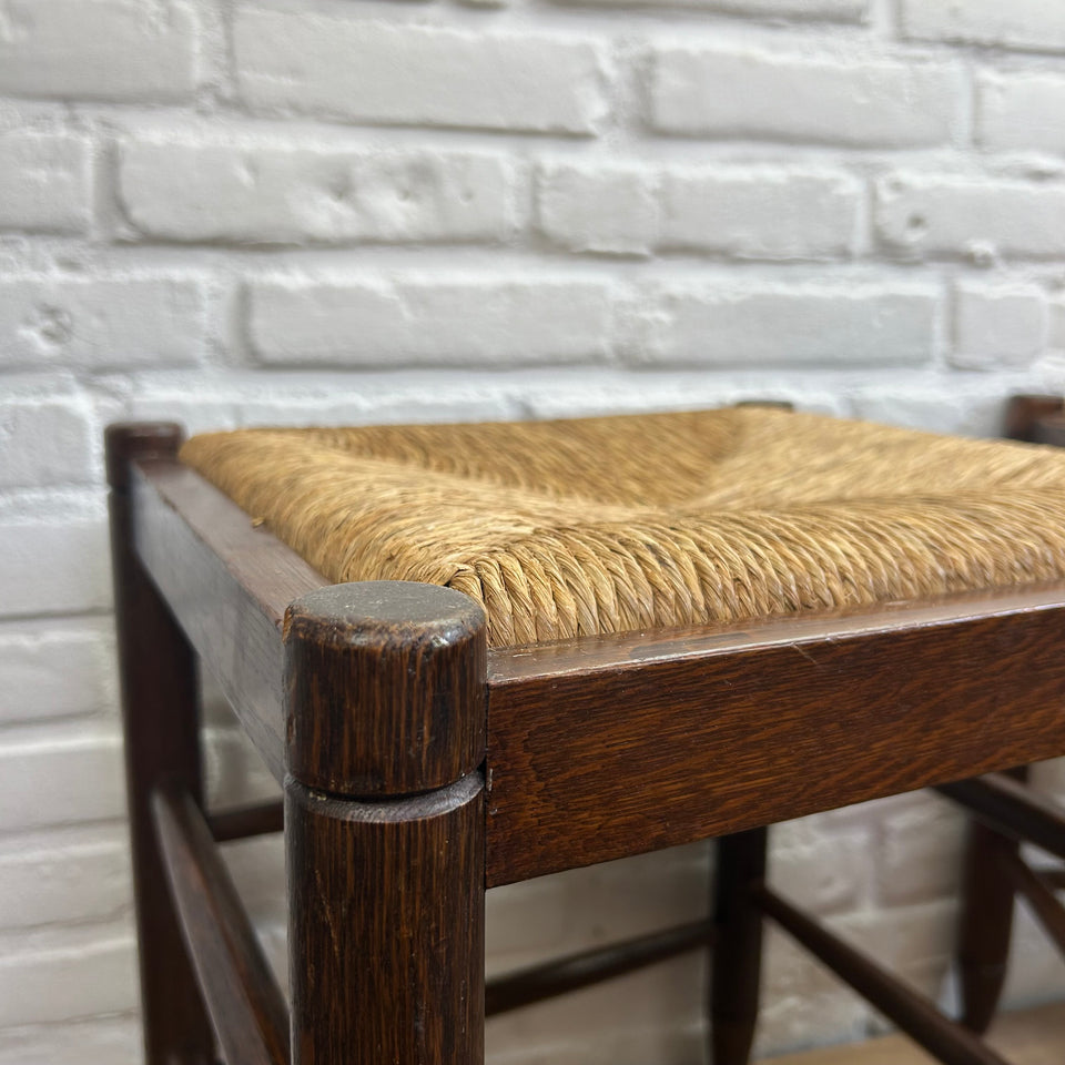 Mid-century modern wooden rattan stools