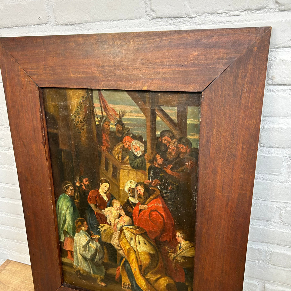 Antique large reproduction of the work by Peter Paul Rubens, The episode of the Adoration of the Child by the Magi