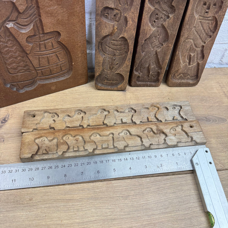 Antique set of five wooden antique century baking molds kitchen decoration