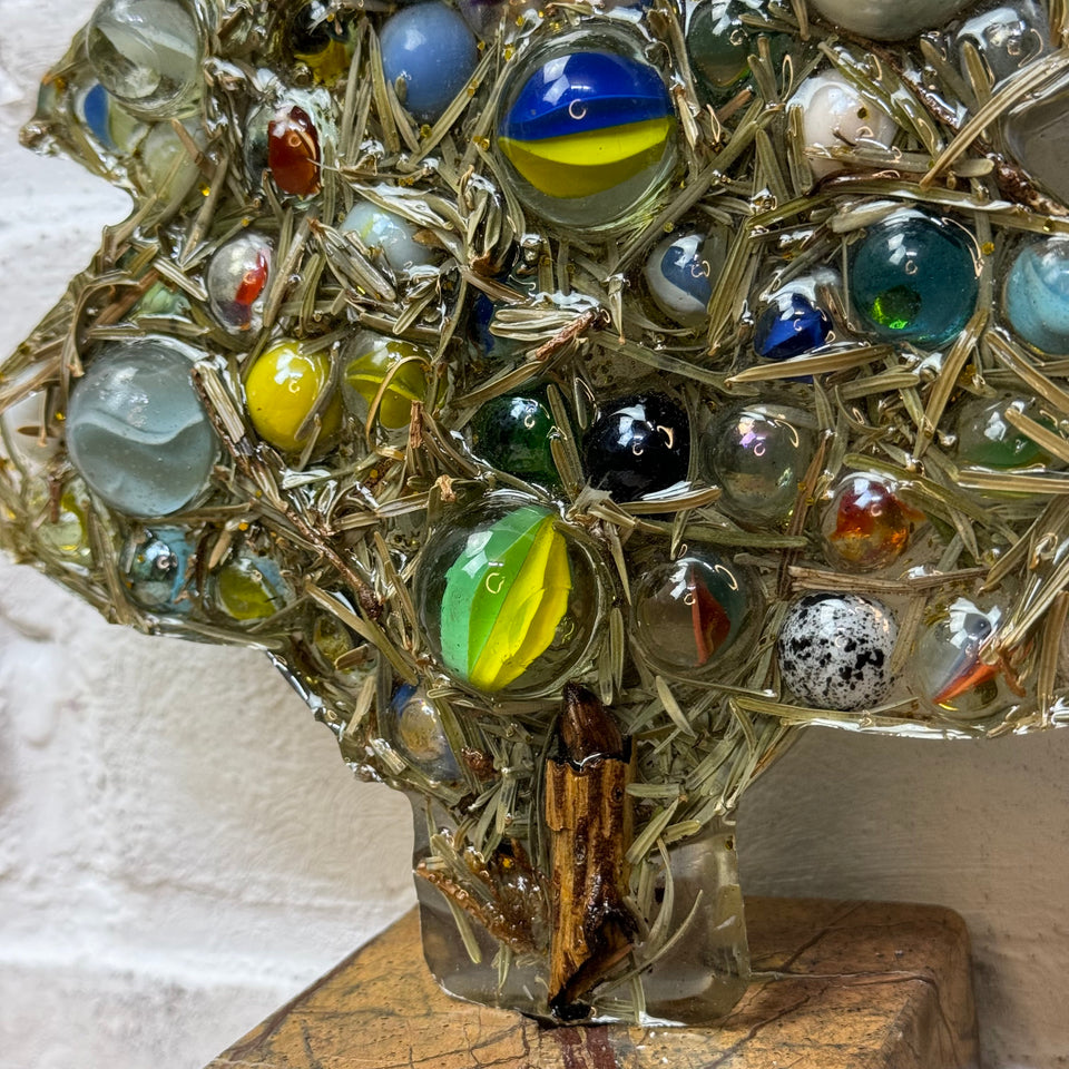 Resin & Marbles Christmas tree with real pine needles and glass Marbles in epoxy