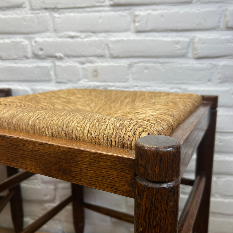 Mid-century modern wooden rattan stools