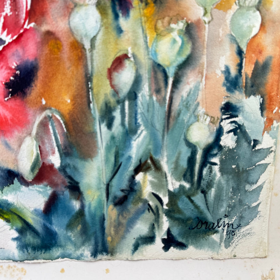 Large watercolor painting: Abstract Flowers by Coraline Bäcker