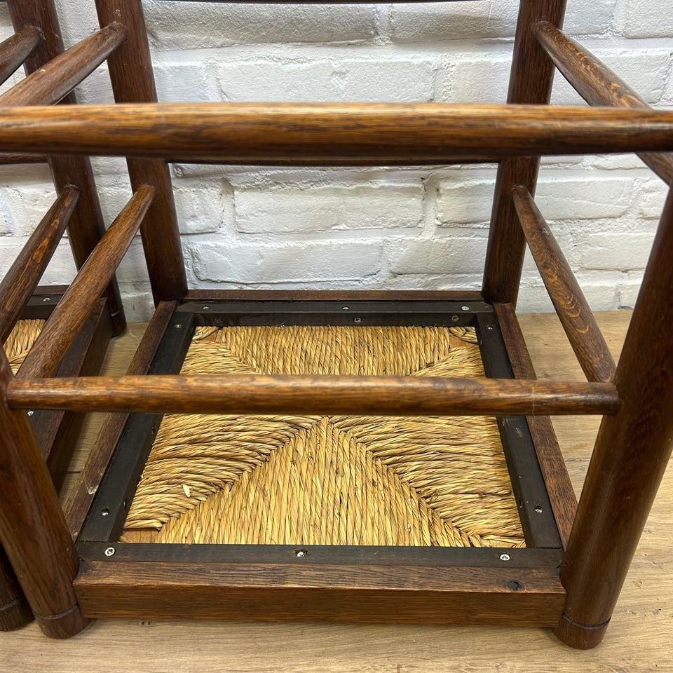 Mid-century modern wooden rattan stools