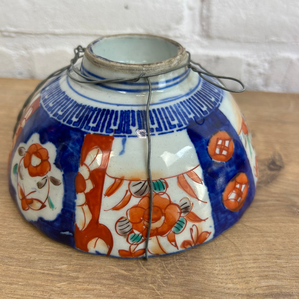 Two Japanese Imari bowls - with wall hanging