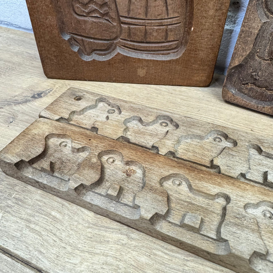 Antique set of five wooden antique century baking molds kitchen decoration