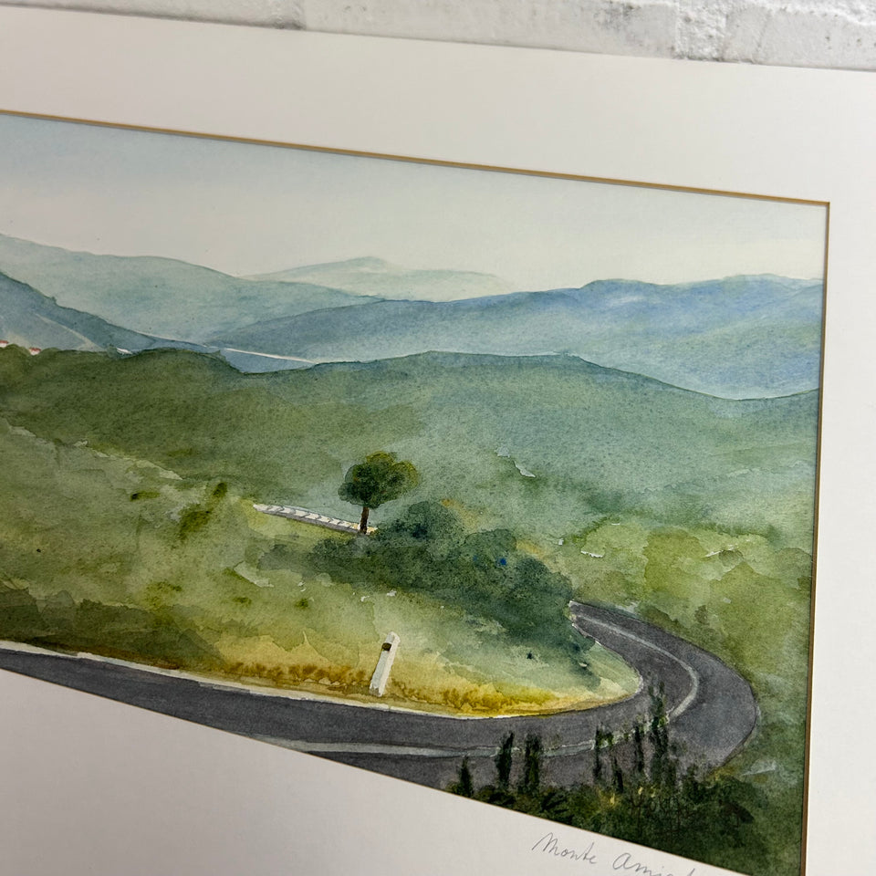 Set of three watercolor paintings of Italy, Tuscany landscape