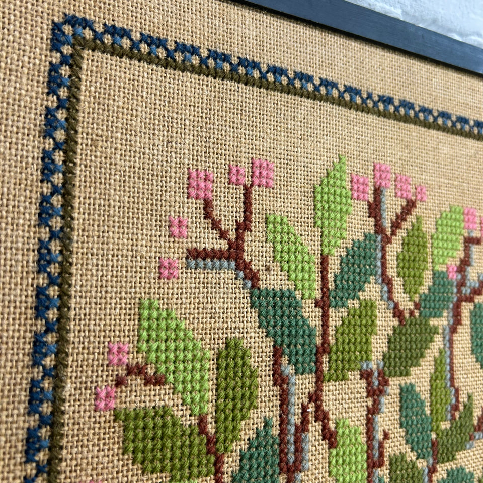 Antique Embroidery Cross Stitch - Vintage Embroidery - Tapestry - Patchwork - Cotton work - Framed