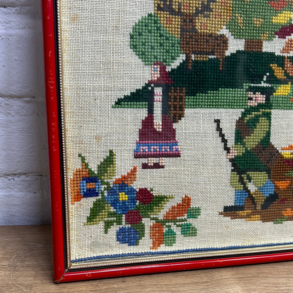 Autumn & Winter Embroideries - Tapestry - Patchwork - Cotton work - Framed behind glass