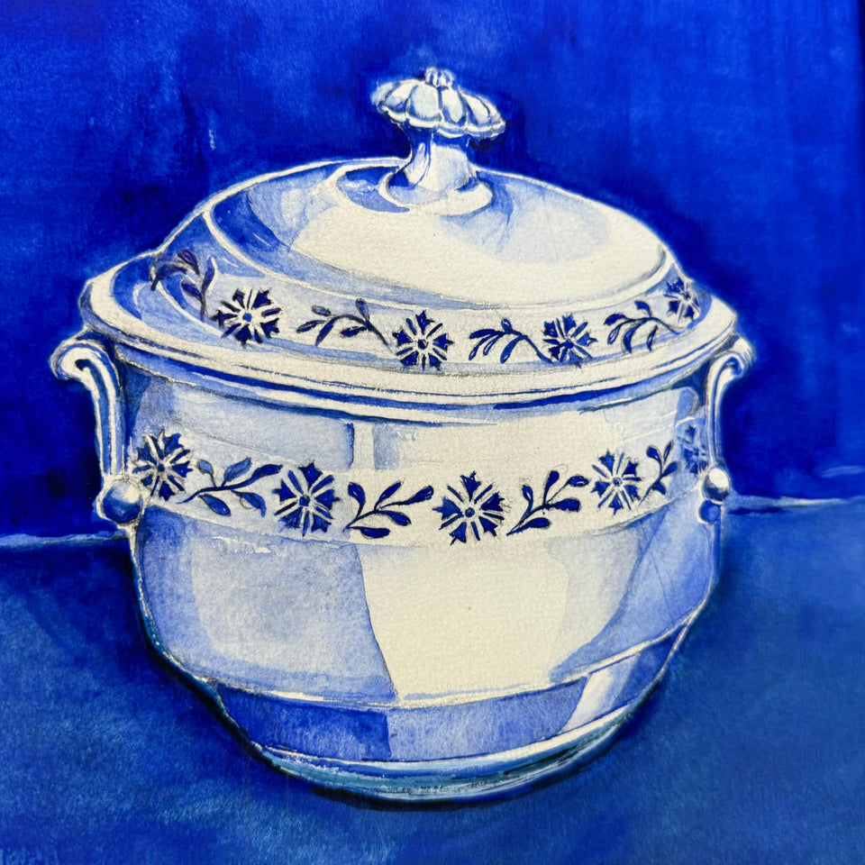 Two original paintings of Delft Blue ceramic from Holland.