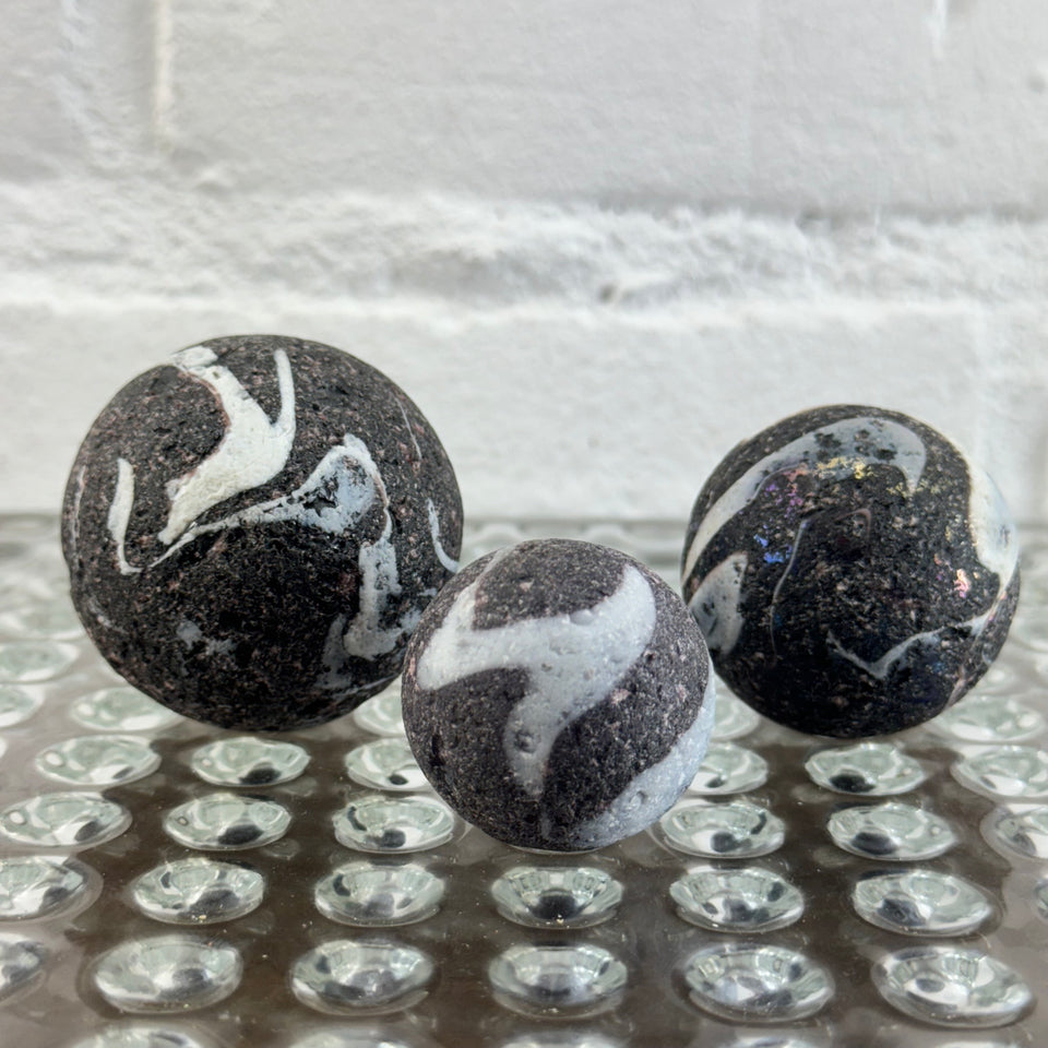 Black and White Large Sea Glass marbles set of 3 seaglass marbles - large 2 inch marble