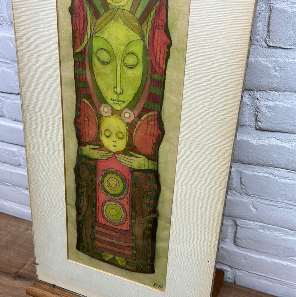 Fie de Ferrante - Large vertical Tiki Totem style artwork 1976