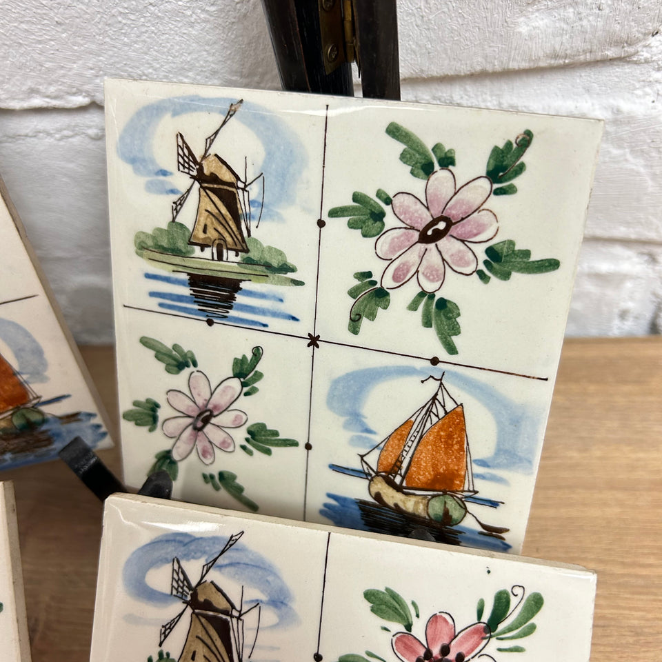 A set of 4 hand painted Colored Ceramic Tiles - Also available in larger sets