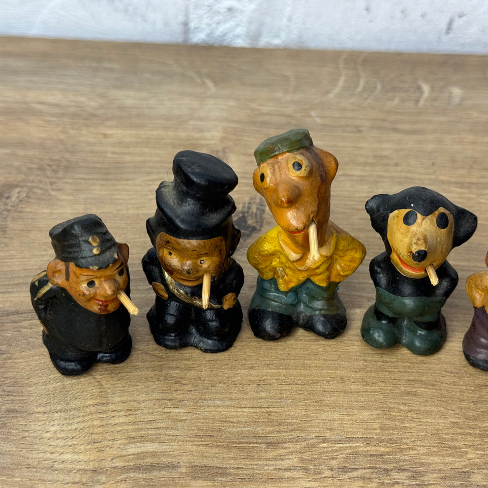 Large set of 6 figures - Stabchen Raucher Macky Smoker figurines and a antique smoking Mickey Mouse